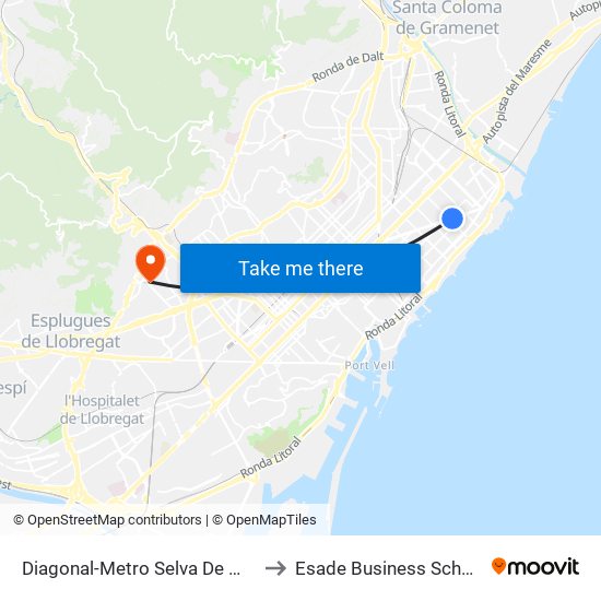 Diagonal-Metro Selva De Mar to Esade Business School map
