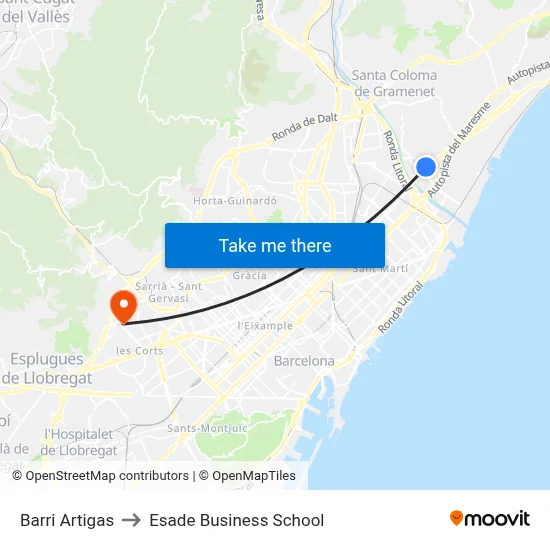 Barri Artigas to Esade Business School map