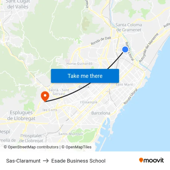 Sas-Claramunt to Esade Business School map