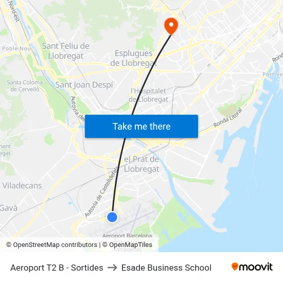Aeroport T2 B - Sortides to Esade Business School map