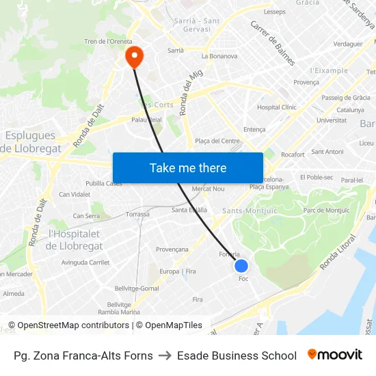 Pg. Zona Franca-Alts Forns to Esade Business School map