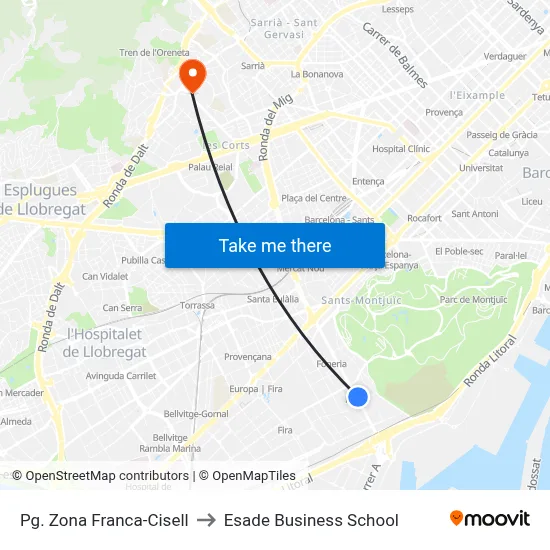 Pg. Zona Franca-Cisell to Esade Business School map