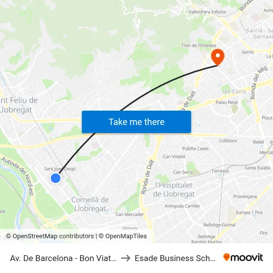 Av. De Barcelona - Bon Viatge to Esade Business School map