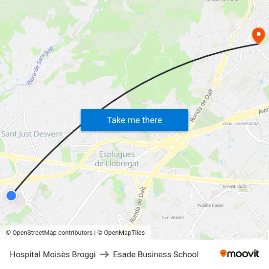 Hospital Moisès Broggi to Esade Business School map