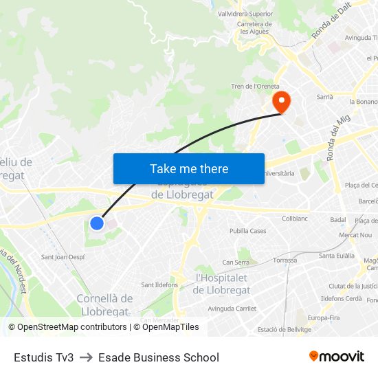 Estudis Tv3 to Esade Business School map