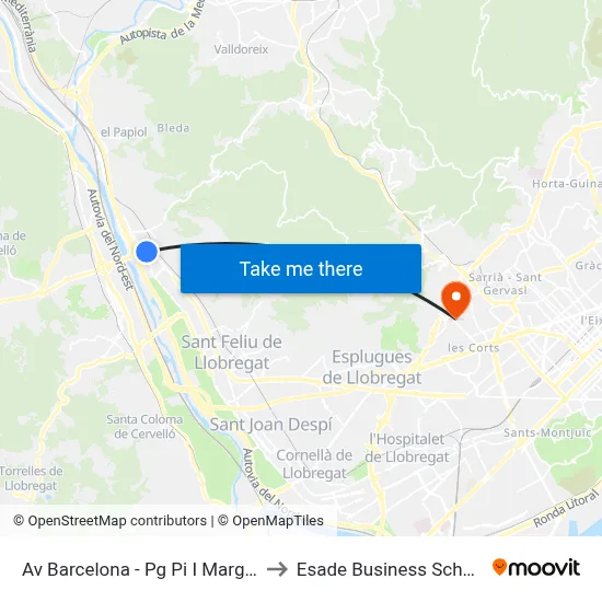 Av Barcelona - Pg Pi I Margall to Esade Business School map