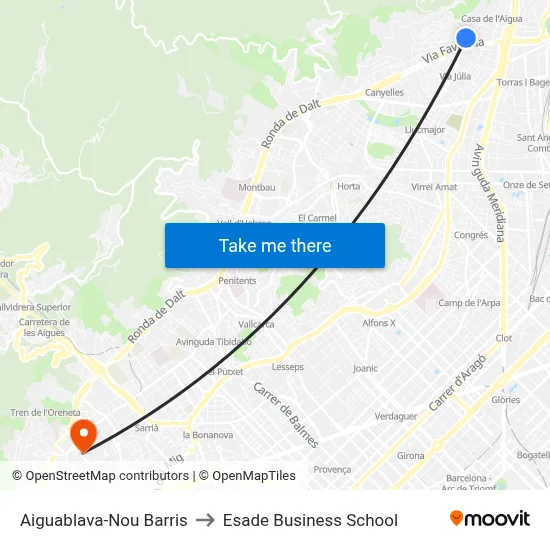 Aiguablava-Nou Barris to Esade Business School map