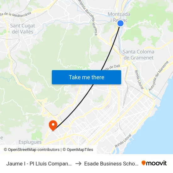 Jaume I - Pl Lluís Companys to Esade Business School map
