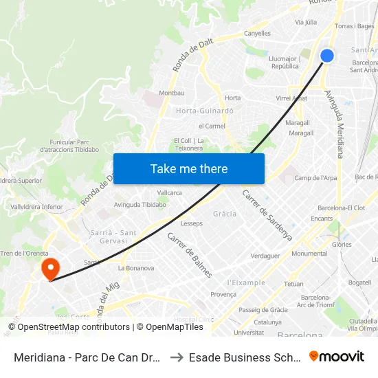 Meridiana - Parc De Can Dragó to Esade Business School map