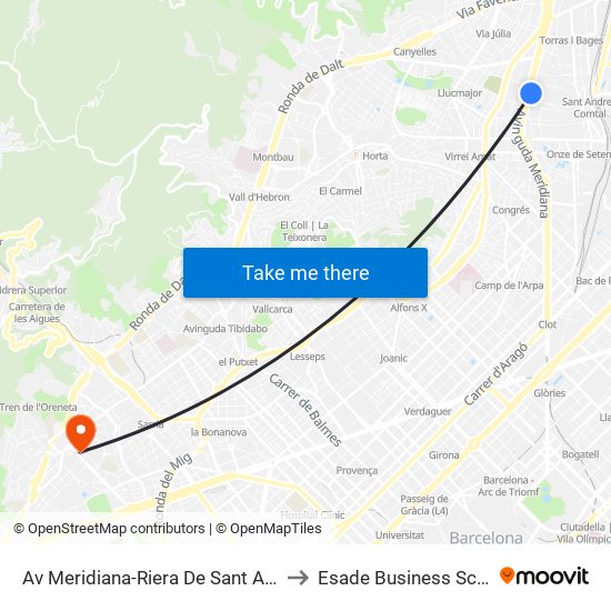 Av Meridiana-Riera De Sant Andreu to Esade Business School map