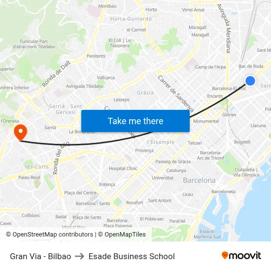 Gran Via - Bilbao to Esade Business School map