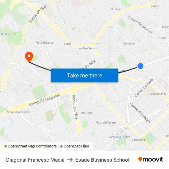 Diagonal-Francesc Macià to Esade Business School map