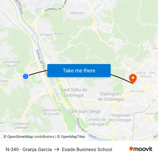 N-340 - Granja Garcia to Esade Business School map