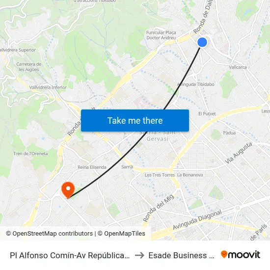 Pl Alfonso Comín-Av República Argentina to Esade Business School map