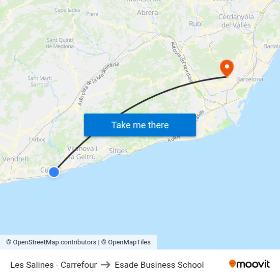 Les Salines - Carrefour to Esade Business School map
