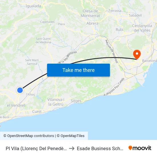 Pl Vila (Llorenç Del Penedès) to Esade Business School map