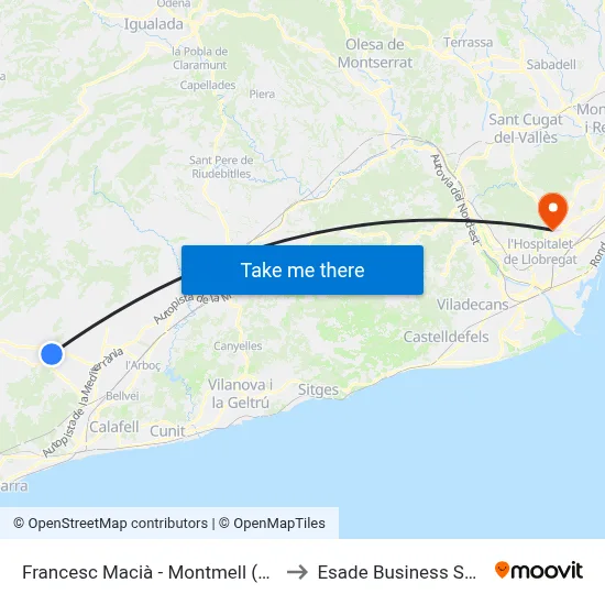 Francesc Macià - Montmell (Bisbal) to Esade Business School map