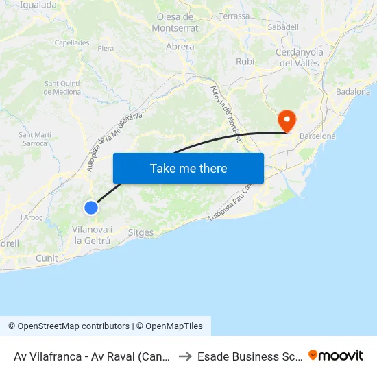 Av Vilafranca - Av Raval (Canyelles) to Esade Business School map