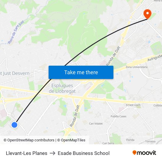 Llevant-Les Planes to Esade Business School map