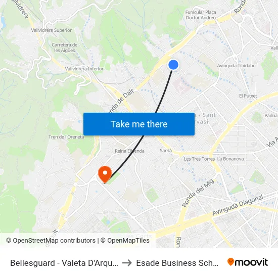 Bellesguard - Valeta D'Arquer to Esade Business School map
