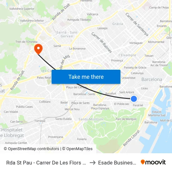 Rda St Pau - Carrer De Les Flors - Final Trajecte to Esade Business School map