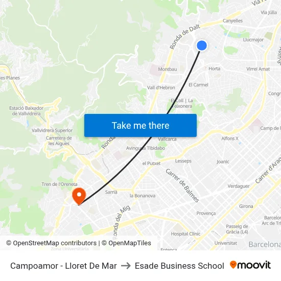 Campoamor - Lloret De Mar to Esade Business School map