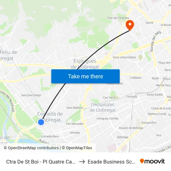 Ctra De St Boi - Pl Quatre Camins to Esade Business School map