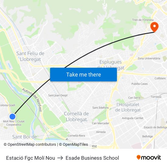 Estació Fgc Molí Nou to Esade Business School map