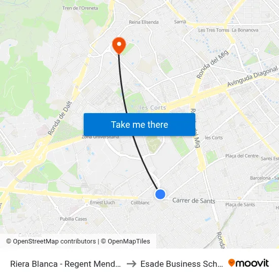Riera Blanca - Regent Mendieta to Esade Business School map