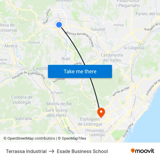 Terrassa Industrial to Esade Business School map