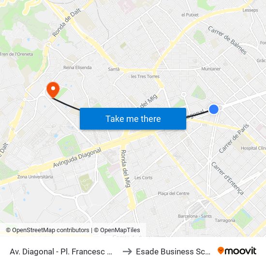Av. Diagonal - Pl. Francesc Macià to Esade Business School map