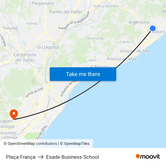 Plaça França to Esade Business School map