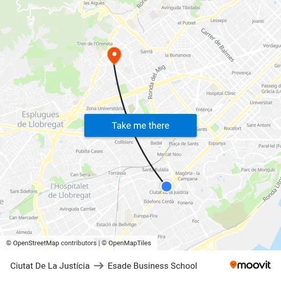 Ciutat De La Justícia to Esade Business School map
