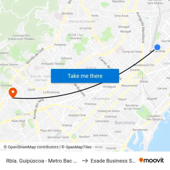 Rbla. Guipúscoa - Metro Bac De Roda to Esade Business School map