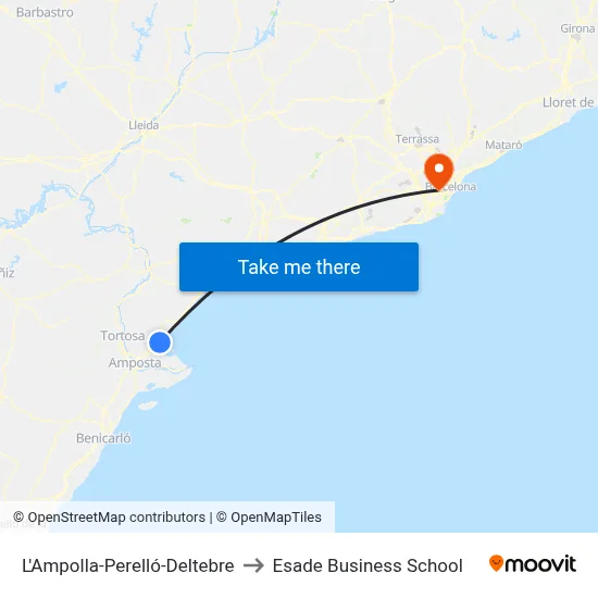 L'Ampolla-Perelló-Deltebre to Esade Business School map