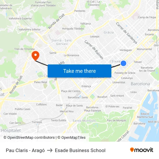 Pau Claris - Aragó to Esade Business School map