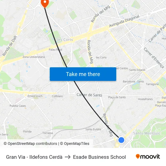 Gran Via - Ildefons Cerdà to Esade Business School map