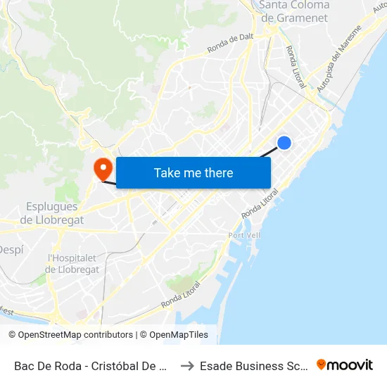 Bac De Roda - Cristóbal De Moura to Esade Business School map