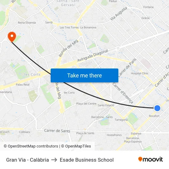 Gran Via - Calàbria to Esade Business School map