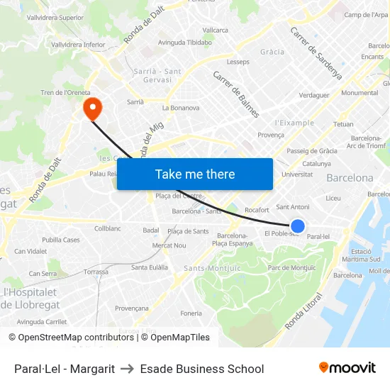 Paral·Lel - Margarit to Esade Business School map