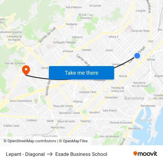 Lepant - Diagonal to Esade Business School map