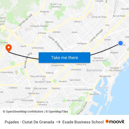 Pujades - Ciutat De Granada to Esade Business School map