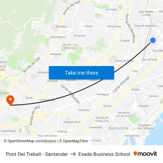Pont Del Treball - Santander to Esade Business School map
