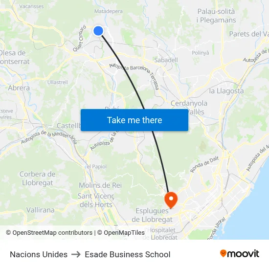 Nacions Unides to Esade Business School map