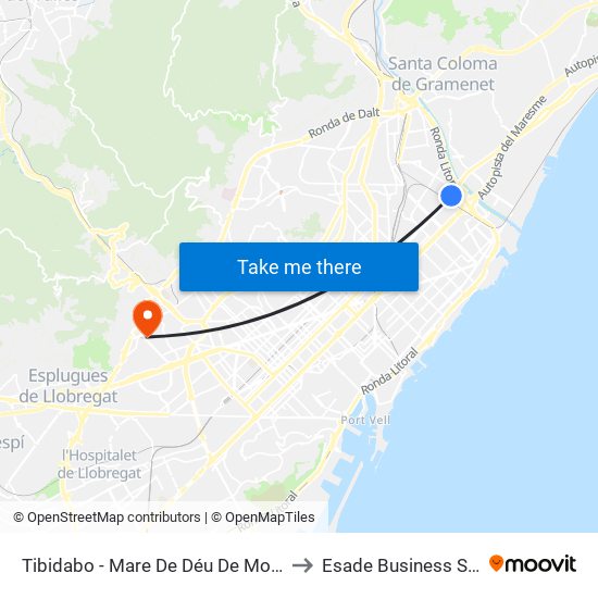 Tibidabo - Mare De Déu De Montserrat to Esade Business School map