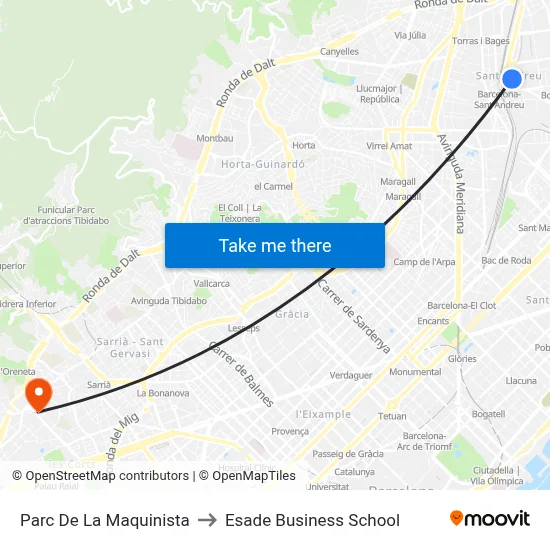Parc De La Maquinista to Esade Business School map