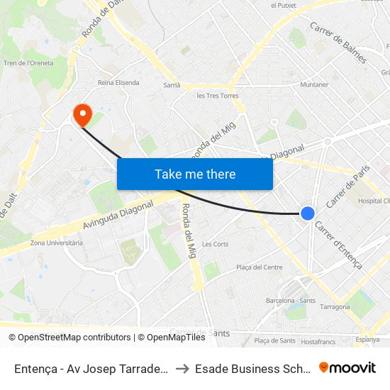 Entença - Av Josep Tarradellas to Esade Business School map