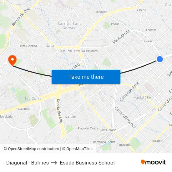 Diagonal - Balmes to Esade Business School map