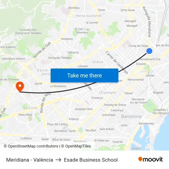 Meridiana - València to Esade Business School map