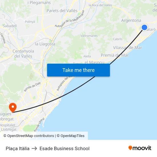 Plaça Itàlia to Esade Business School map